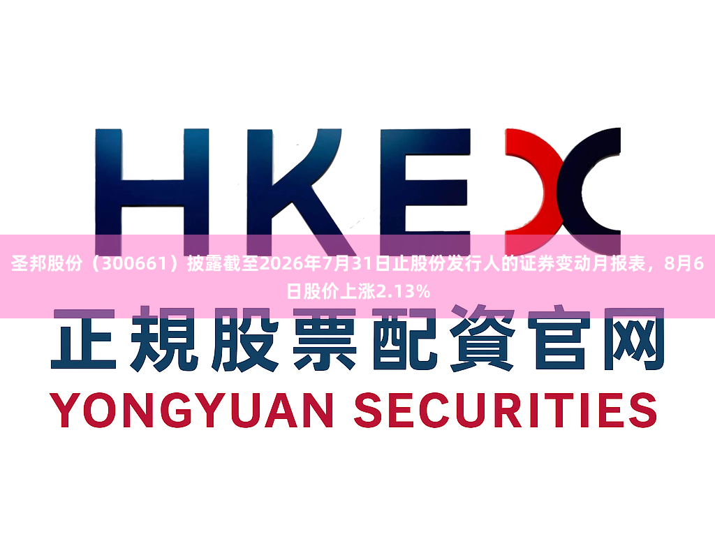 圣邦股份（300661）披露截至2026年7月31日止股份发行人的证券变动月报表，8月6日股价上涨2.13%