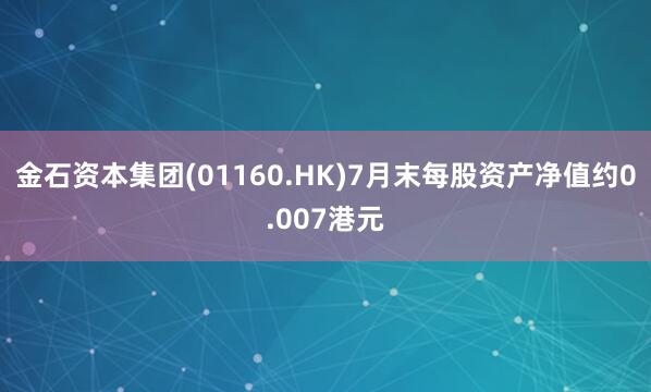 金石资本集团(01160.HK)7月末每股资产净值约0.007港元