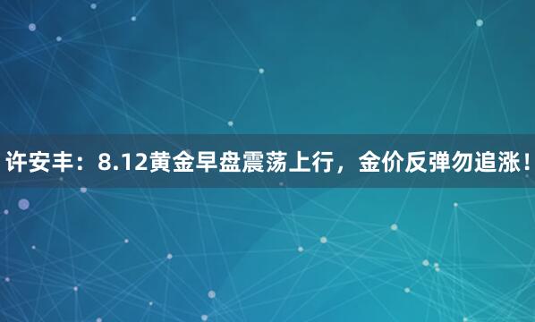 许安丰：8.12黄金早盘震荡上行，金价反弹勿追涨！
