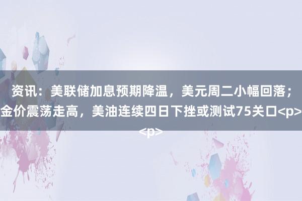 资讯：美联储加息预期降温，美元周二小幅回落；金价震荡走高，美油连续四日下挫或测试75关口<p>
