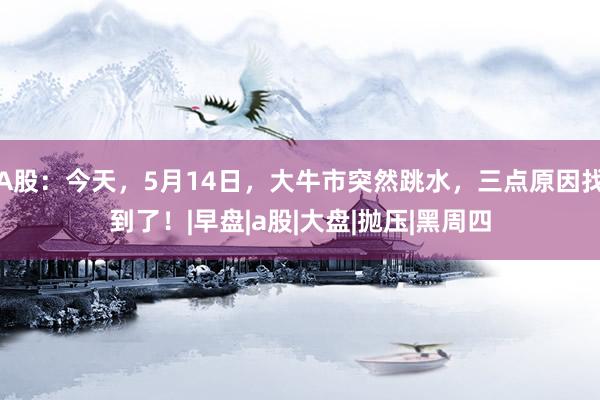 A股：今天，5月14日，大牛市突然跳水，三点原因找到了！|早盘|a股|大盘|抛压|黑周四
