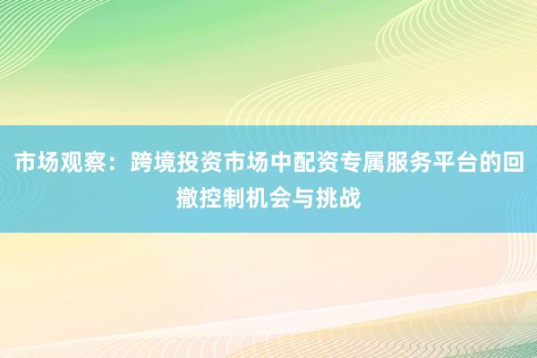 市场观察：跨境投资市场中配资专属服务平台的回撤控制机会与挑战