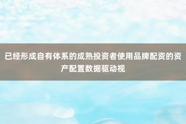 已经形成自有体系的成熟投资者使用品牌配资的资产配置数据驱动视