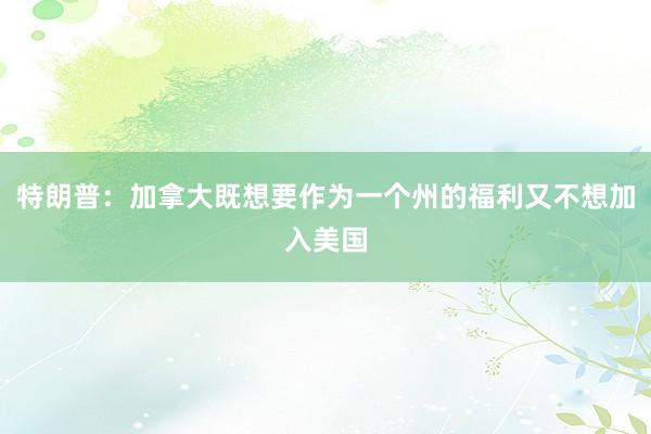 特朗普：加拿大既想要作为一个州的福利又不想加入美国
