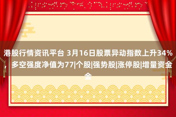 港股行情资讯平台 3月16日股票异动指数上升34%，多空强度净值为77|个股|强势股|涨停股|增量资金