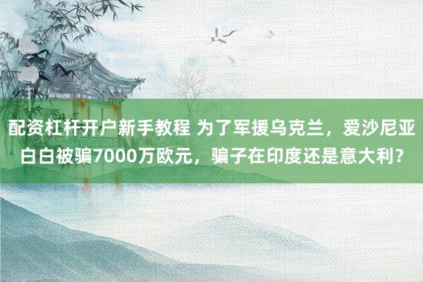 配资杠杆开户新手教程 为了军援乌克兰，爱沙尼亚白白被骗7000万欧元，骗子在印度还是意大利？